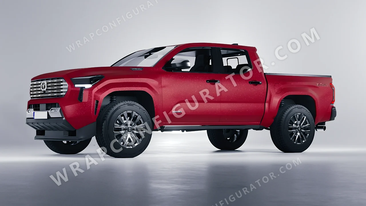Red Toyota Tacoma 2024 wrapped in ORACAL Imperial Red 970RA-372M