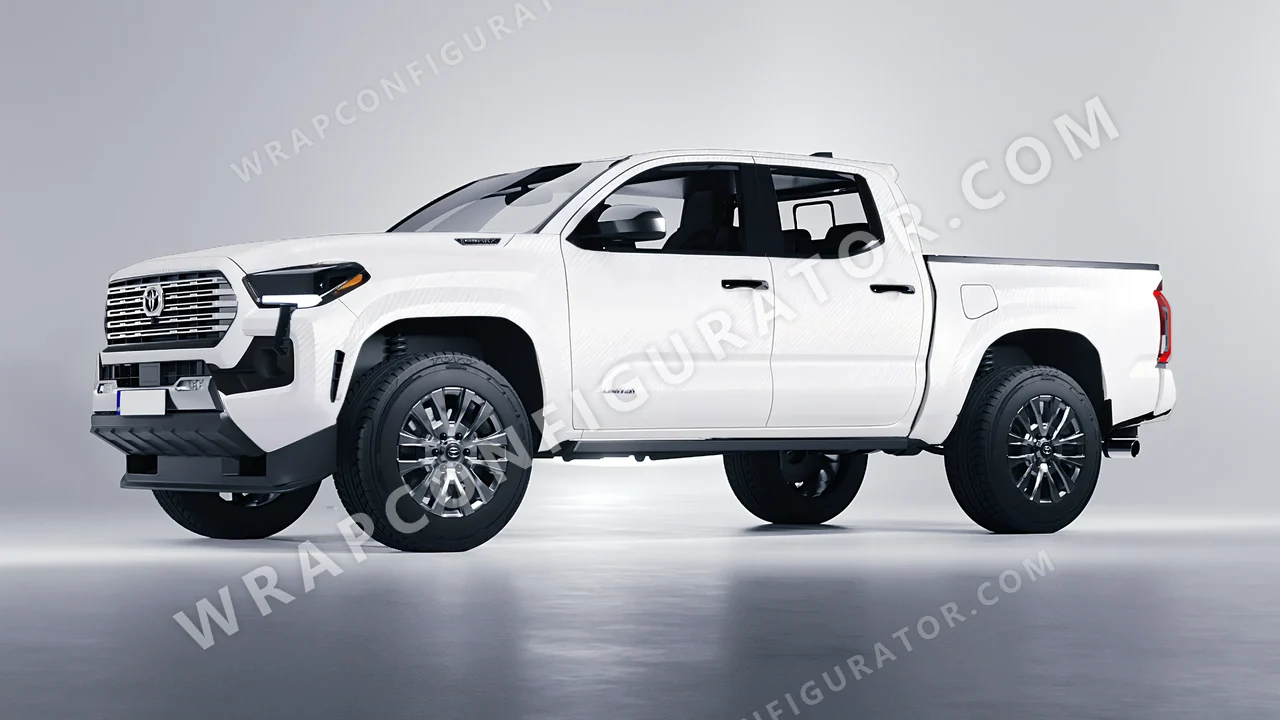 White Toyota Tacoma 2024 wrapped in 3M Carbon Fiber White CFS10