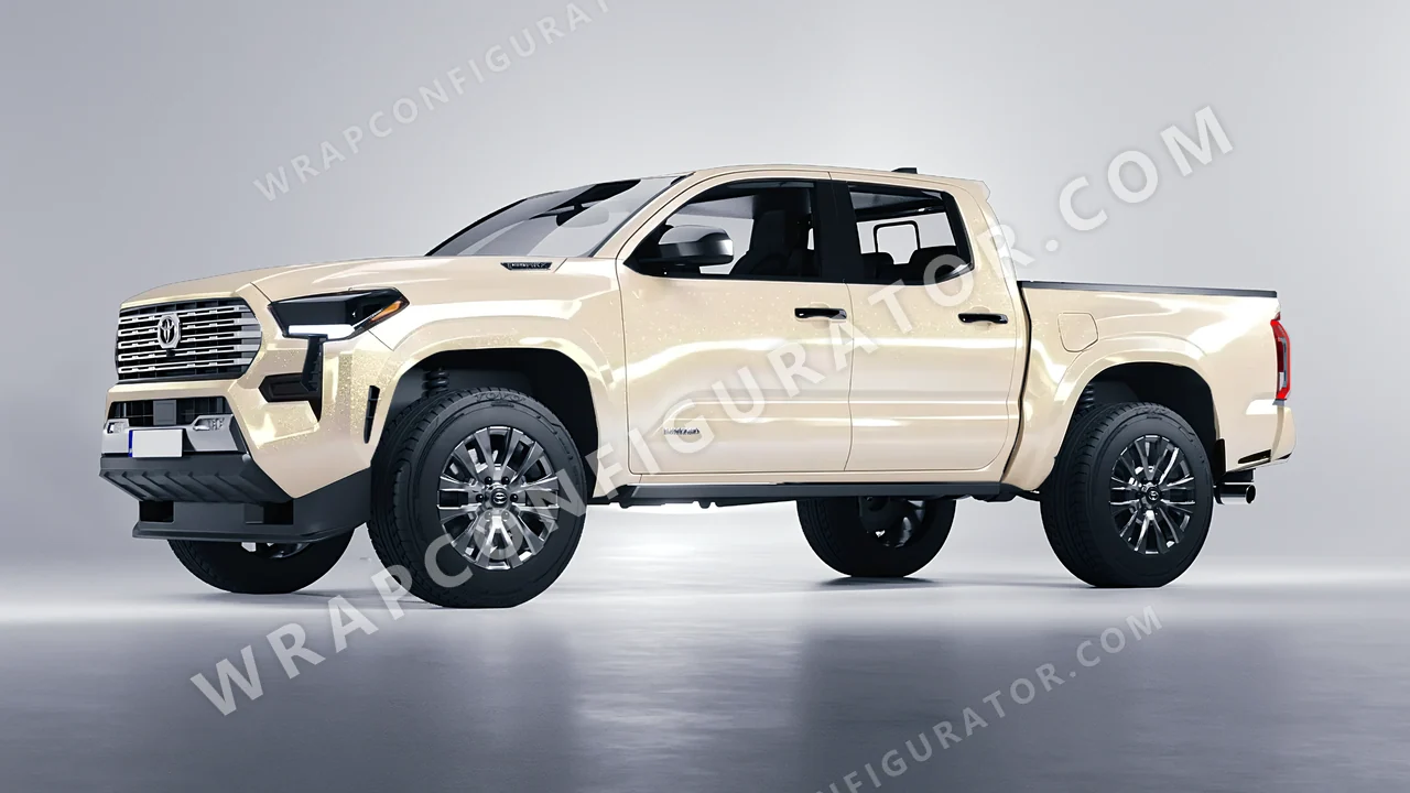 White Toyota Tacoma 2024 wrapped in 3M Gloss White Gold Sparkle GP240