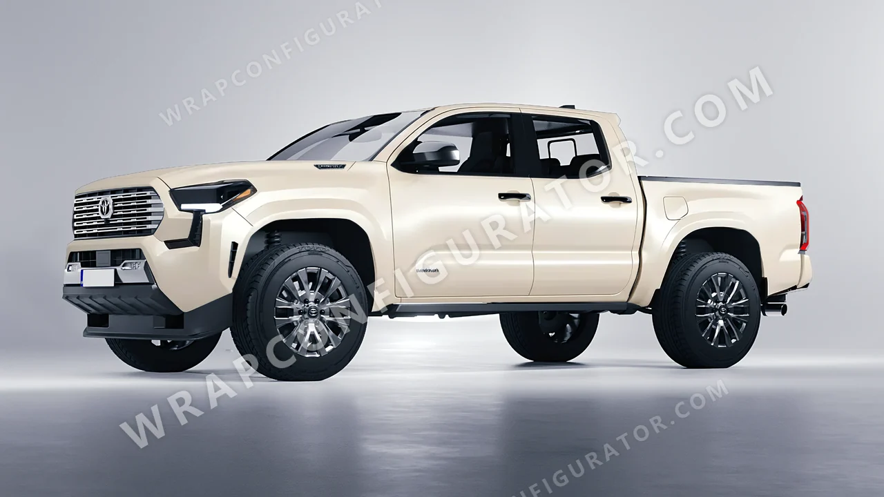 White Toyota Tacoma 2024 wrapped in 3M Satin Frozen Vanilla SP240