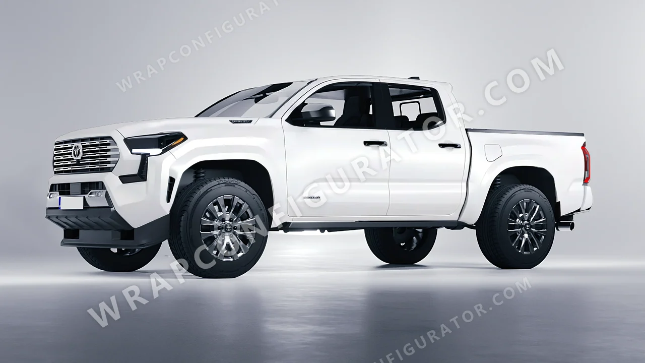 White Toyota Tacoma 2024 wrapped in 3M Satin White Aluminum S120