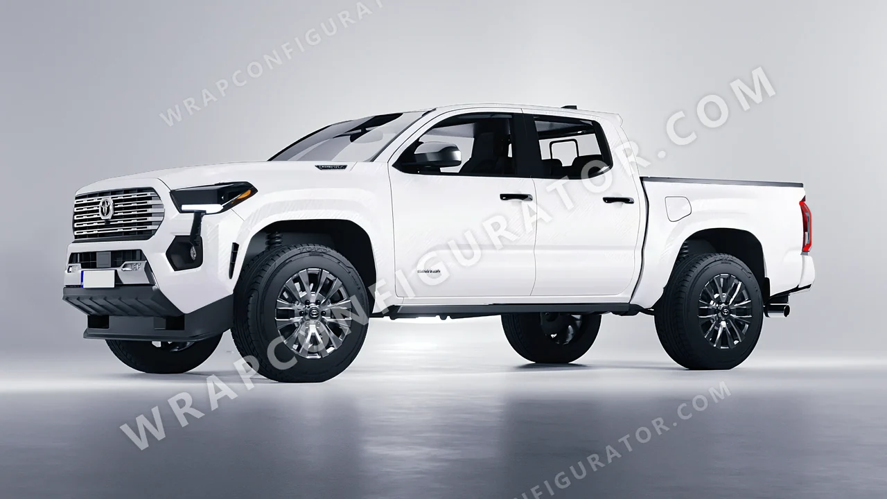 White Toyota Tacoma 2024 wrapped in Avery Dennison Carbon Fiber White SW900-115-X