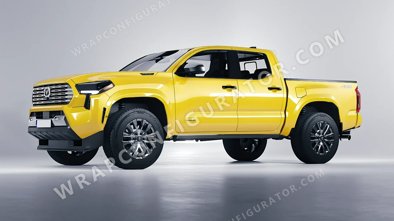 Yellow Toyota Tacoma 2024 wrapped in 3M Gloss Lemon Sting G335