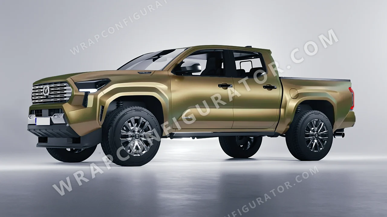Yellow Toyota Tacoma 2024 wrapped in 3M Golden Aurora SP264