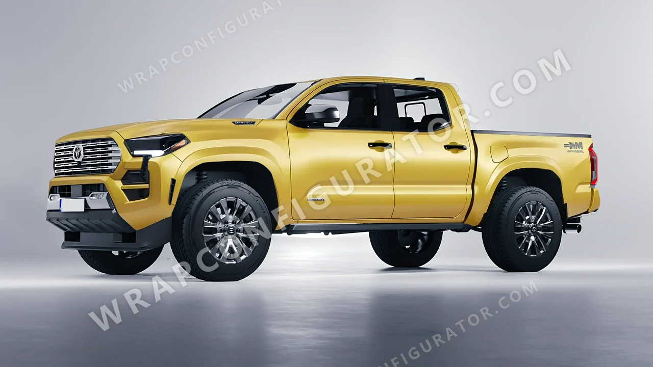 Yellow Toyota Tacoma 2024 wrapped in 3M Satin Bitter Yellow S335