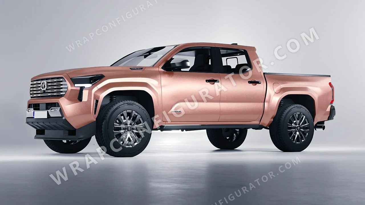 Yellow Toyota Tacoma 2024 wrapped in KPMF Rose Gold K75555