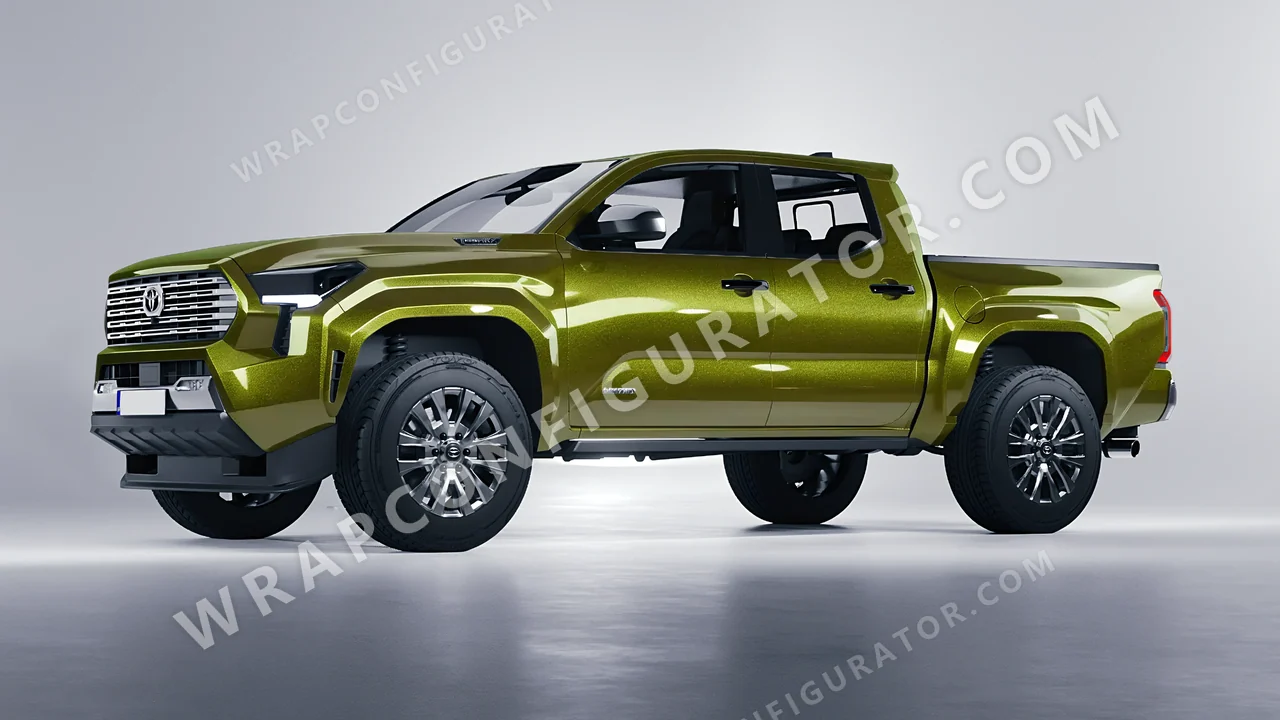 Yellow Toyota Tacoma 2024 wrapped in KPMF Verde Solaris K75439