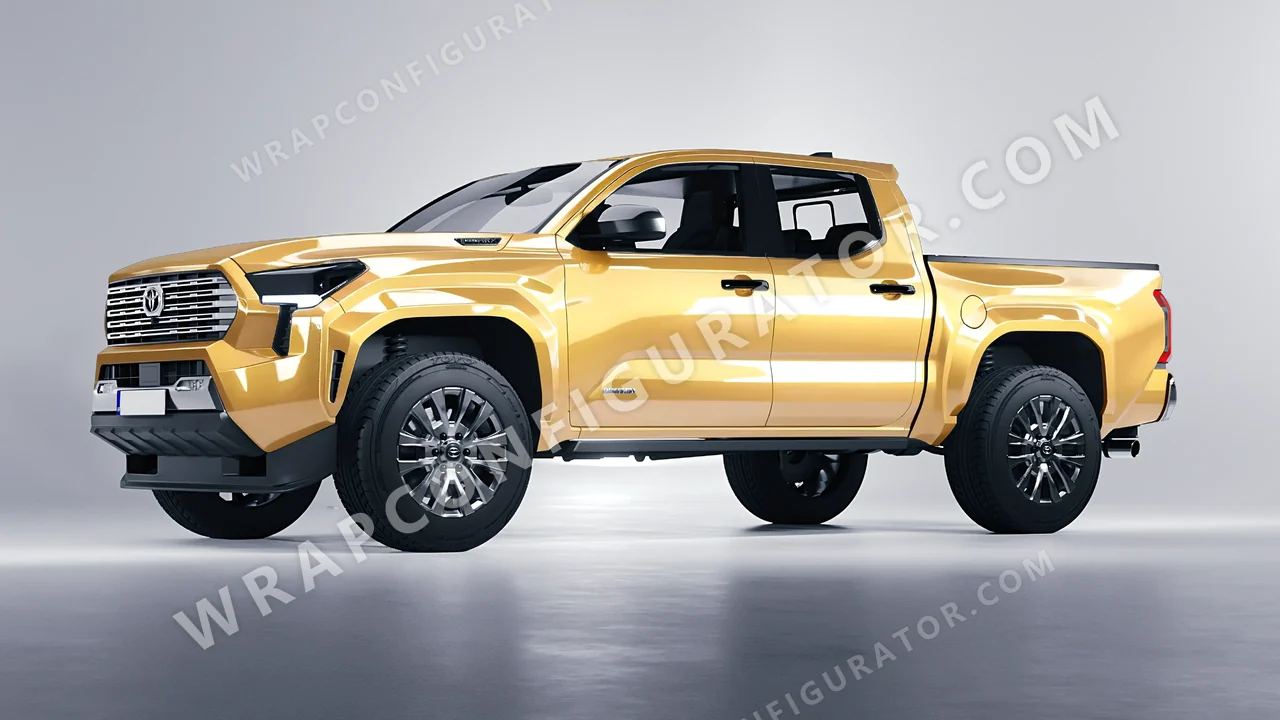 Yellow Toyota Tacoma 2024 wrapped in ORACAL Divine Gold 970RA-995G